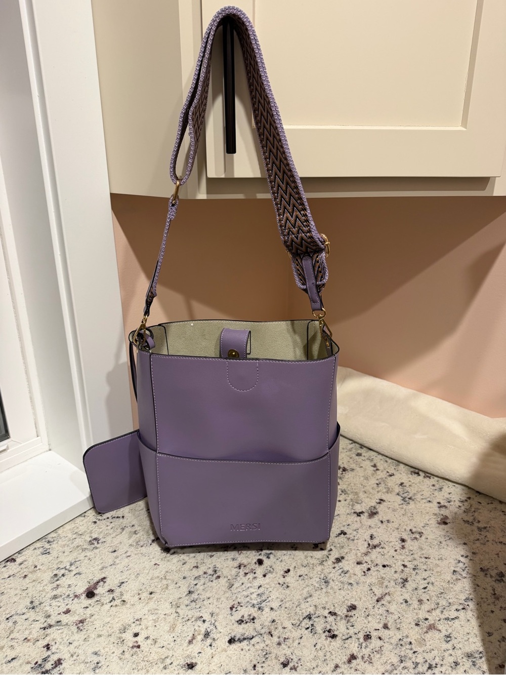 Lavender Bucket Tote with Wide Adjustable Strap